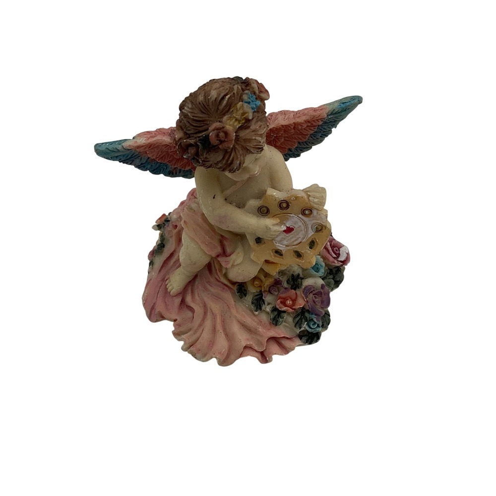 CWI Brooklyn NY Angel Cherub Figurine Pink Blue Wings Roses‎ Resin Statue
